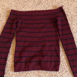 Maroon and black striped off the shoulder
